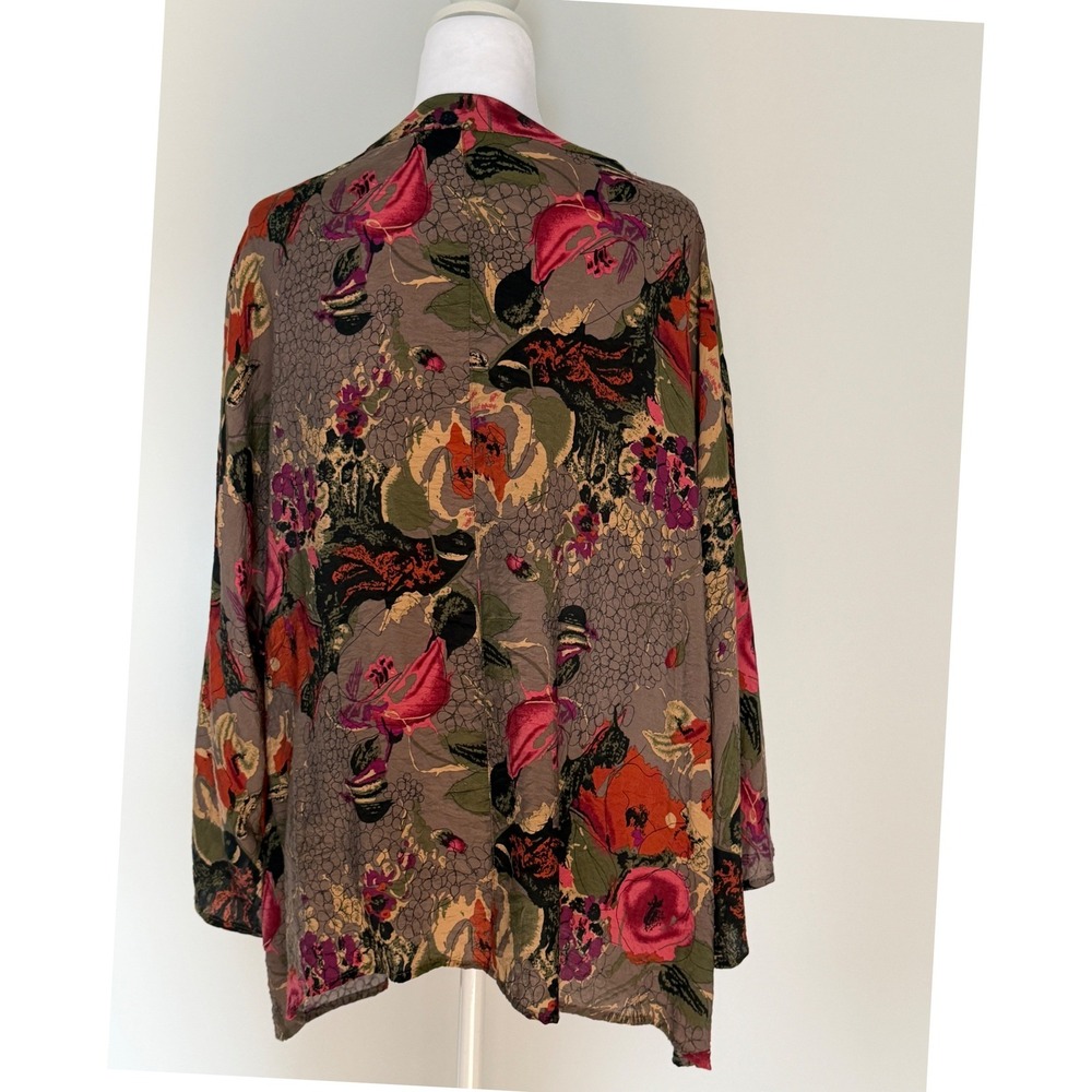 Soft Surroundings XL Floral Kimono Cardigan Open Front Crochet Trim Taupe‎ Pink - Picture 3 of 10